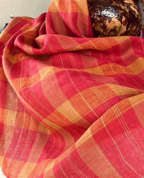 Tissus Ameublement Tartan Tissu Rose Et Orange Tissu Lin Francais