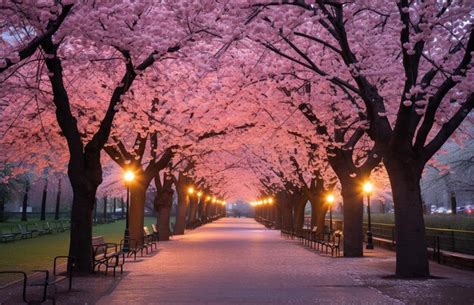 Premium Photo | Cherry blossoms in the park at night Tokyo Japan