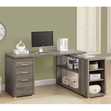 Monarch Specialties Contemporary Dark Taupe L Shaped Desk At