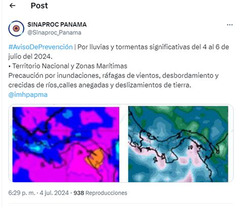 Incursión de onda tropical en Panamá causa fuertes lluvias