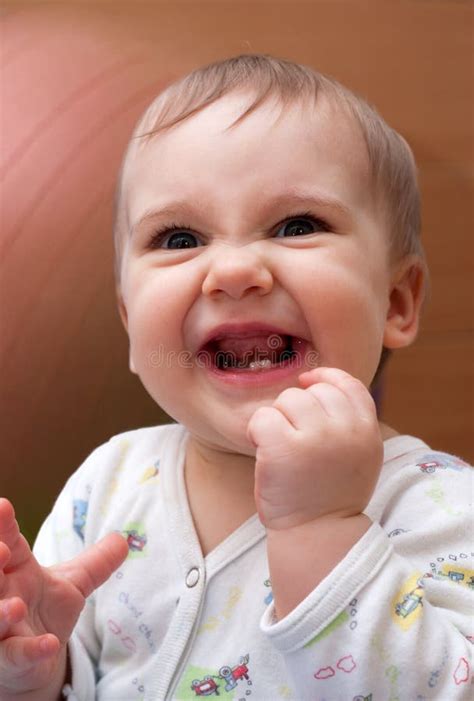 Happy Baby Girl Holding Spoon In Mouth Stock Image Image Of Girl