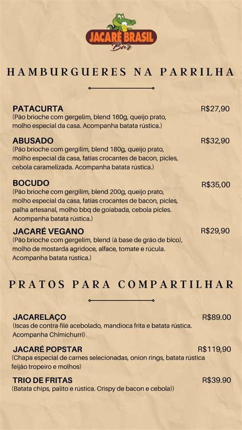 Menu Em Bar Jacar Brasil Araguari Araguari