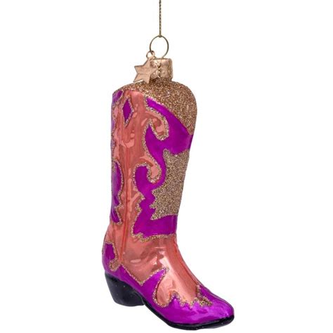 Ornament Glass Pinkorange Opal Cowboy Boot H12cm 2212000120017