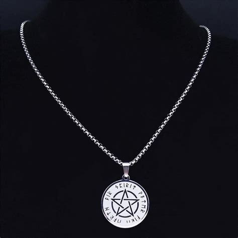 Rune Alphabet Pentacle Pentagramme Viking Collier Pendentifs Ronds En