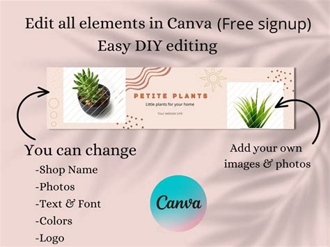 Boho Etsy Shop Banner Branding Kit Editable In Canva Beige Etsy