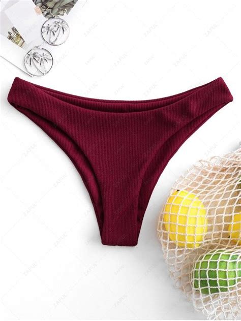 52 OFF 2021 ZAFUL High Leg Ribbed Bikini Bottom In RED WINE ZAFUL