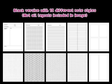 Note Taking Templates Printable Paper Student Notebook Pages Digital