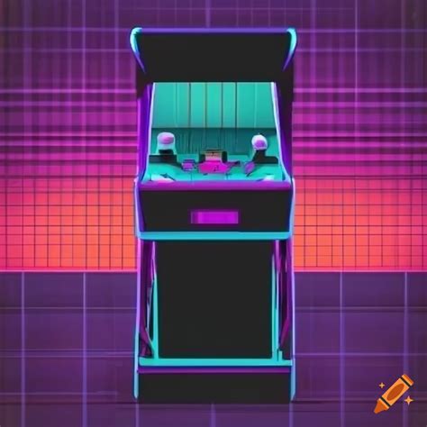 Synthwave Style Neon Grid With An Orange And Purple Arcade Machine