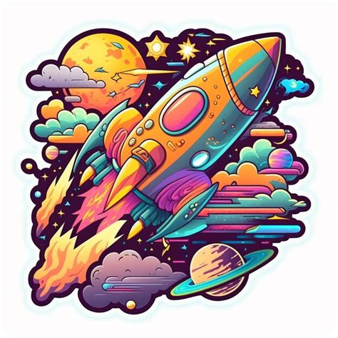 Premium Photo A Colorful Rocket Ship Flying Through The Sky With