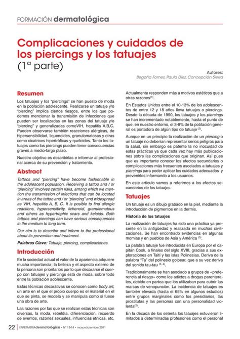 Complicaciones Y Cuidados De Los Piercings Y Los Tatuajes Pdf