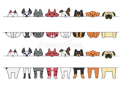 Standing Cats Front And Back Border Set Stock Vector Illustration Of