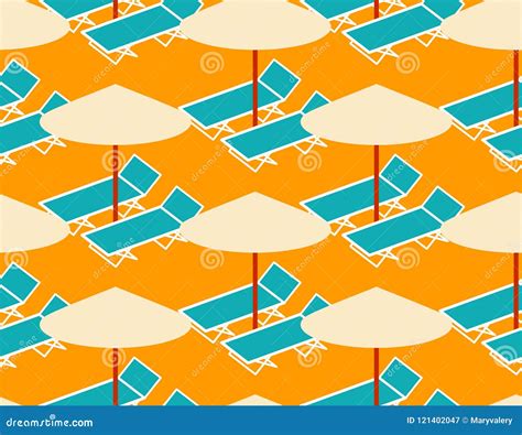 Beach Background Deck Chair And Umbrella Pattern Seamless Sum Stock