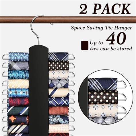 Snapklik 2 Pack Tie Rack For Closet Premium Wooden Necktie