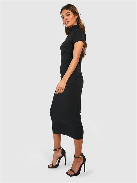 Boohoo Crepe High Neck Midaxi Dress Black Uk