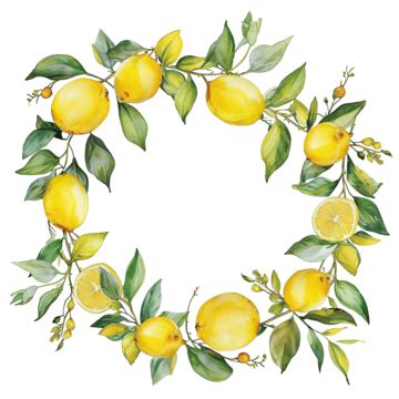 Elegant Watercolor Lemon Wreath Italian Romantic Invite PNG