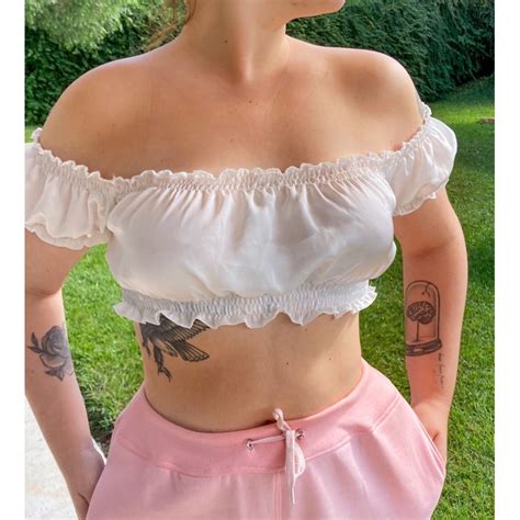 Top Cropped Branco Lastex Ciganinha Cetim Shopee Brasil