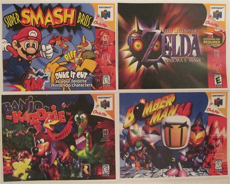 Nintendo 64 Retro Video Game Box Art Reproduction Four 11x85 Etsy