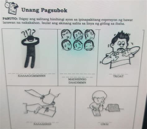 PANUTO Ibigay Ang Salitang Hinihingi Ayon Sa Ipinapakitang Expresyon