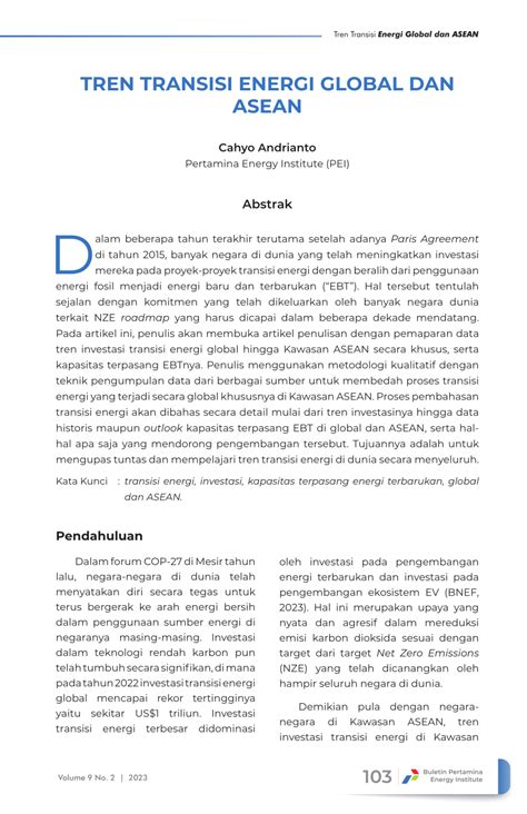 Pdf Tren Transisi Energi Global Dan Asean