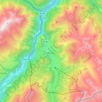 Mapa topográfico Nauders altitude relevo