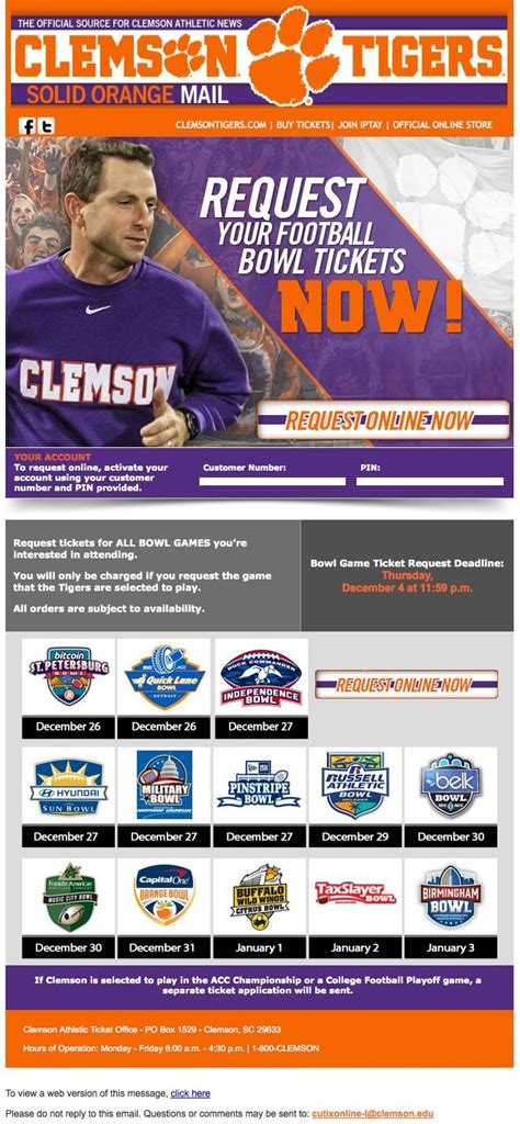 Clemson - requests for bowl game tickets, including eligible bowls ...