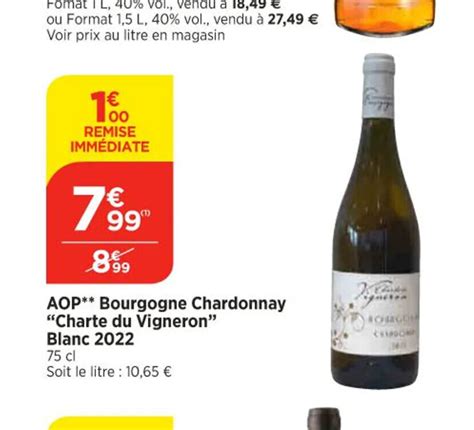 Promo AOP Bourgogne Chardonnay Charte Du Vigneron Blanc 2022 Chez Bi1