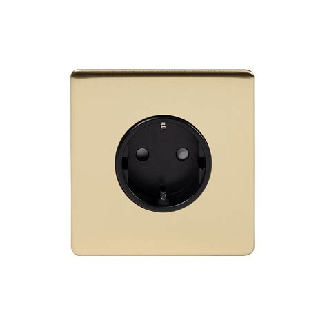 Single Schuko Socket Brushed Brass 16a 1 Gang Euro Socket Blk Ins Screwless The Soho Lighting