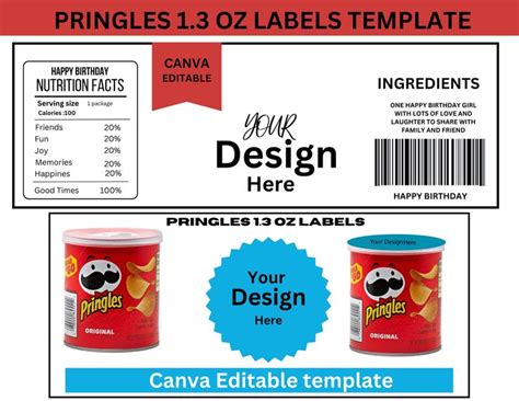 Pringles Oz Labels Template Canva Editable Template Digital Item