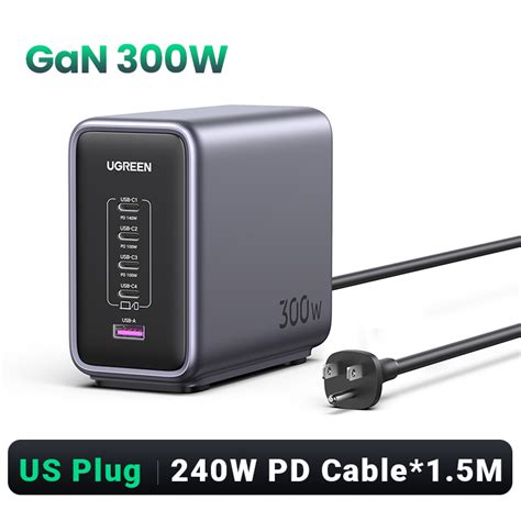 UGREEN 300W USB C Charger Nexode GaN 5 Ports Desktop Charging Station