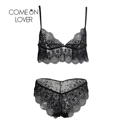 Comenlover Wetlook Sexy Bralette Lingerie Set Lace Hollow Out