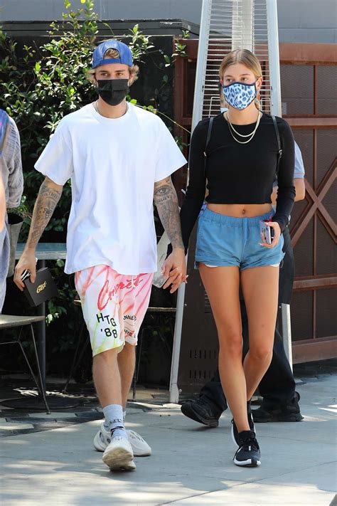 Hailey Bieber Flashes Her Toned Legs In Tiny Blue Shorts While Out To Lunch With Justin Bieber