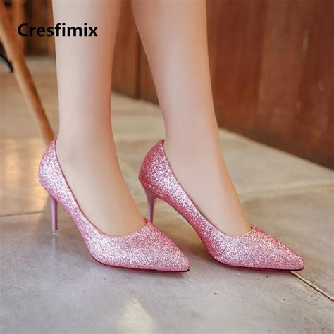 Cresfimix Women Sexy Wedding Golden Slip On High Heel Shoes Lady Casual