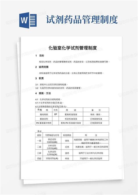 化学试剂管理制度Word模板下载 编号lmdrjpdj 熊猫办公