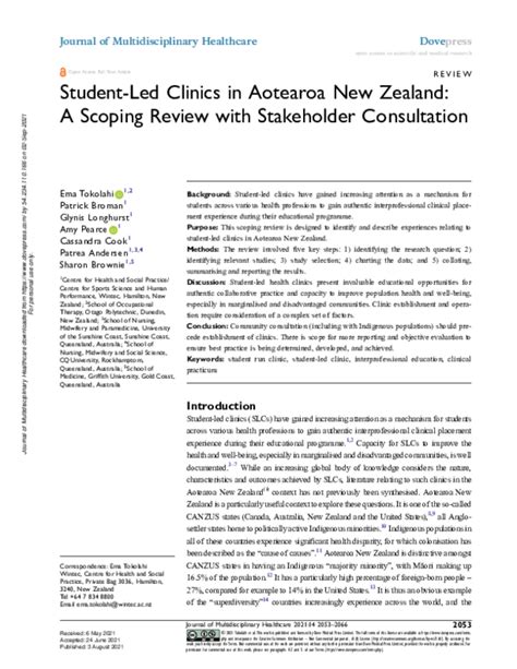 Pdf Student Led Clinics In Aotearoa New Zealand A Scoping Review