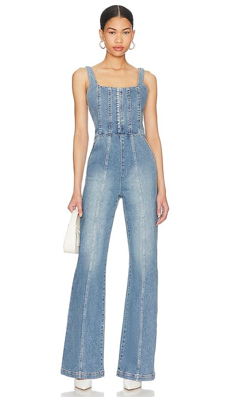 Alice And Olivia Chels Denim Corset Jumpsuit In Brea Blue ModeSens