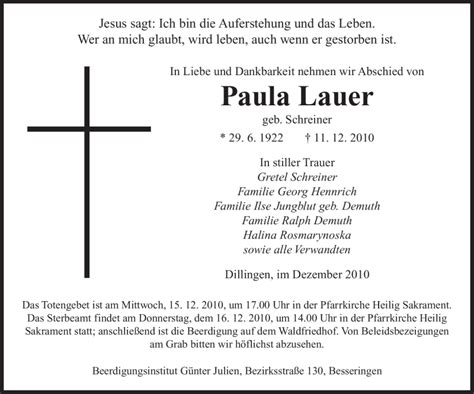 Traueranzeigen Von Paula Lauer Saarbruecker Zeitung Trauer De