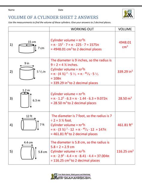 Volume Of A Cylinder Worksheet Live Worksheets Worksheets Library