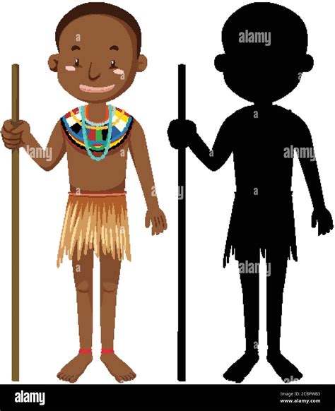 Set of people of African tribes character with its silhouette ...