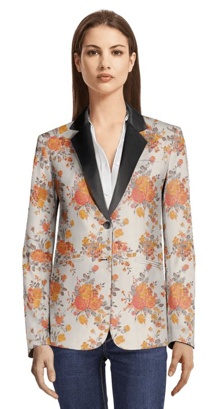 Orange Floral Jacquard Year Round Tuxedo Jacket Relaxed Fit Sumissura