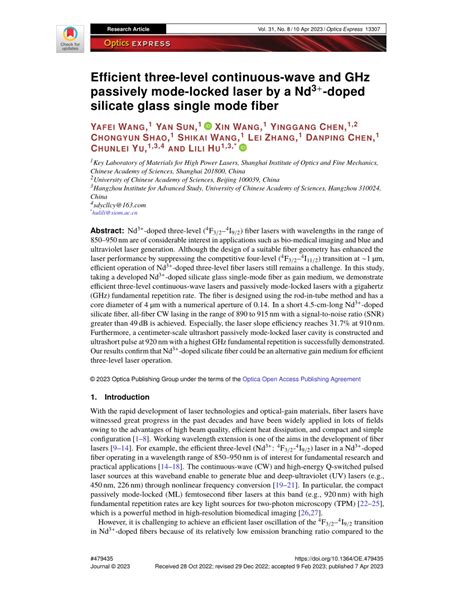 Pdf Efficient Three Level Continuous Wave And Ghz Passively Mode