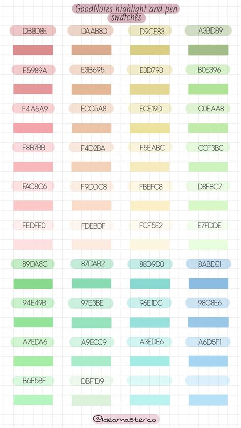 GoodNotes Highlight And Pen Swatches With Hex Codes In 2023 Hex Codes