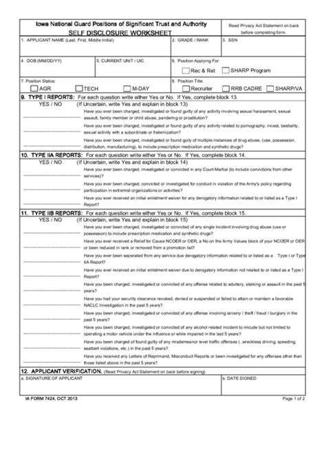 Fillable Self Disclosure Worksheet Printable Pdf Download