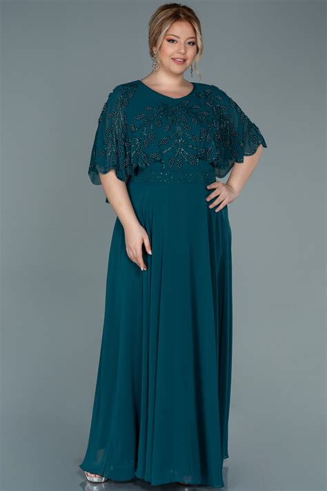 Long Emerald Green Chiffon Plus Size Evening Dress Abu2699