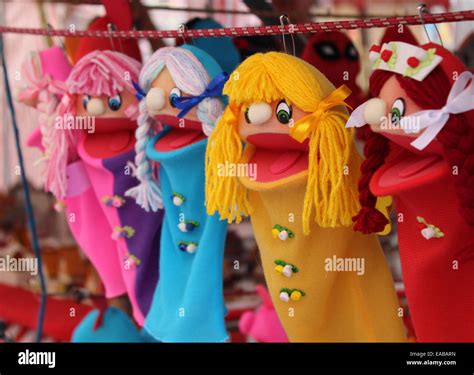 Colorful Handmade Puppets At A Street Market In Brazil Stock Photo