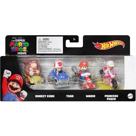 Hot Wheels Mario Kart 4 Pack Donkey Kong Toad Mario Princess Peach