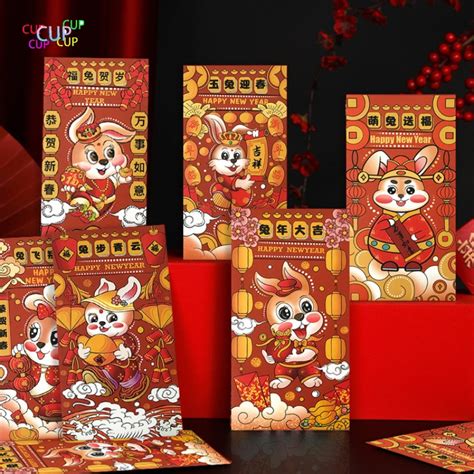 Pcs Set Red Angpao Red Envelope Red Packet Rabbit Year Red Gift