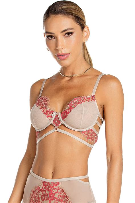 Sutiã Meia Taça de Renda Strappy sem Bojo Nude Divino