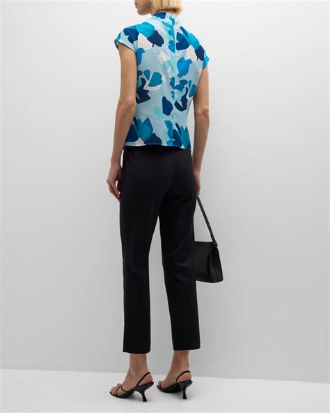 Emporio Armani Pleated Cap Sleeve Abstract Print Blouse Neiman Marcus