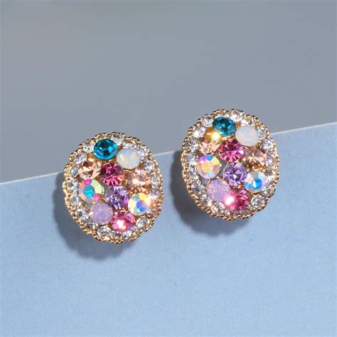 2018 New Design Charm Multicolor Rhinestone Stud Earrings For Women