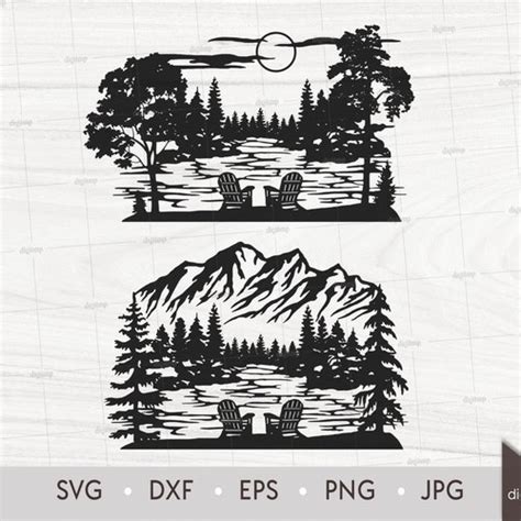 Mountain Scene Svg Eps Dxf Cnc Plasmas Laser Cricut Silhouette Etsy